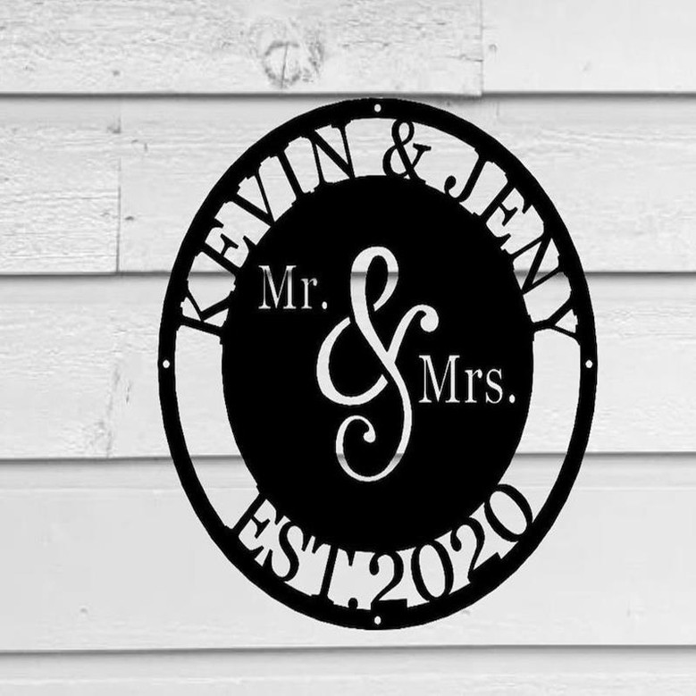 Personalized Mr. And Mrs. Date Metal Sign - Wedding Gift - Custom Metal Sign - Anniversary Gift - Metal Wall Art