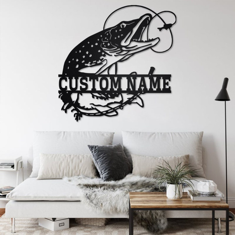 Custom Pike Fish Metal Wall Art, Personalized Pike Fish Name Sign Decoration For Room, Pike Fish Home Decor, Custom Pike Fishing, Pike Fish