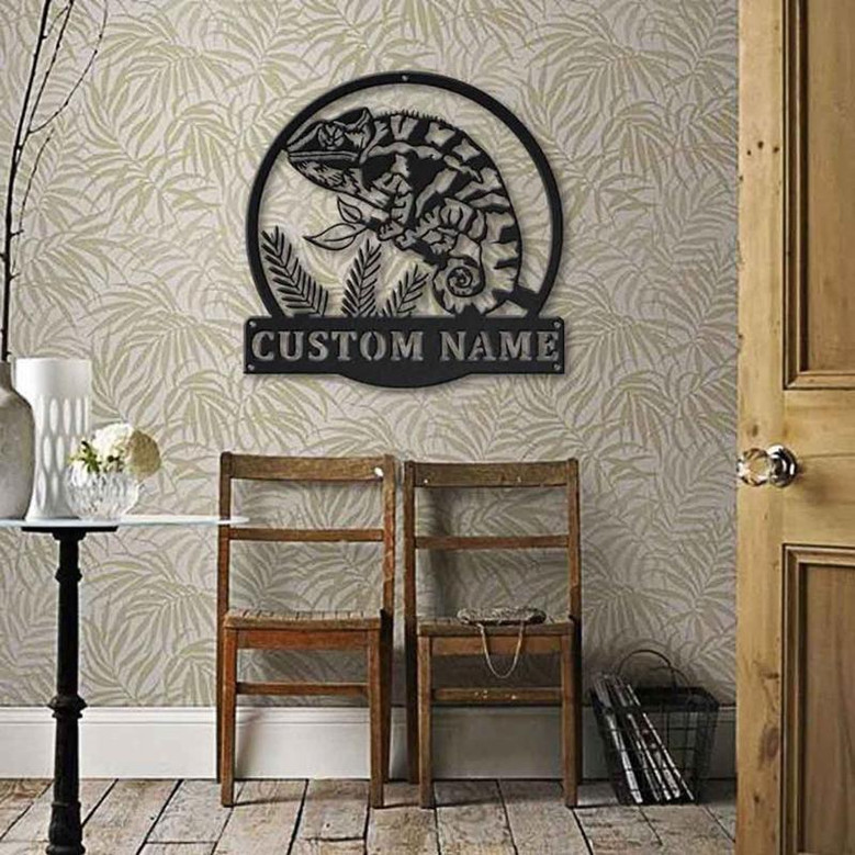 Personalized Chameleon Monogram Metal Sign Art ,Custom Chameleon Metal Sign, Chameleon Lover Sign Decoration For Living Room