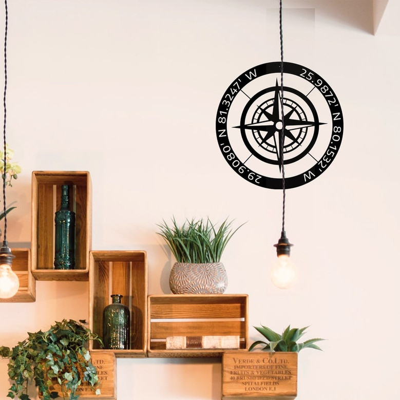 Personalized Compass Metal Sign , Custom Coordinates Sign , Nautical Decor , Patina Compass , Metal Compass Decor, Custom Metal Compass