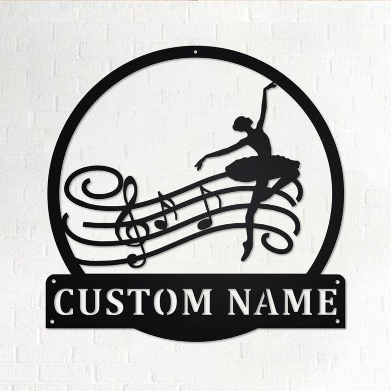 Custom Music Notes Ballet Metal Wall Art, Personalized Ballet Dancer Name Sign Decoration For Room, Ballet Dance Metal Home Decor, Ballet