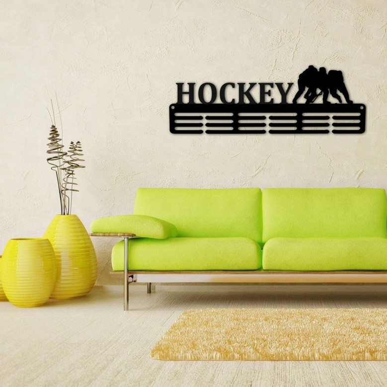 Customized Hockey Sport Medal Hanger Metal sign - 12 Rungs for medals & Ribbons, Show Team Spirit, metal sign, art, wall decor, hockey gift
