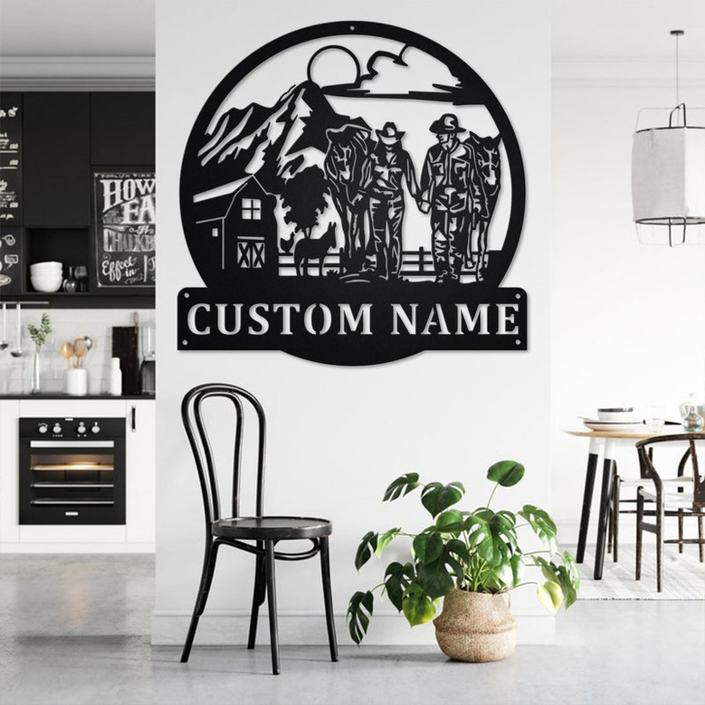 Custom Farmer Couple Metal Wall Art, Personalized Farmer Name Sign Decoration For Room, Farmer Metal Home Decor, Custom Farmer Couple