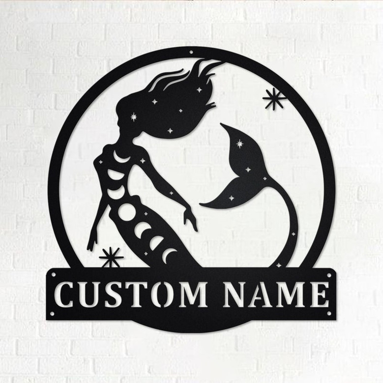 Custom Moon Mermaid Metal Wall Art, Personalized Moon Mermaid Name Sign Decoration For Room, Moon Mermaid Home Decor, Custom Moon Mermaid