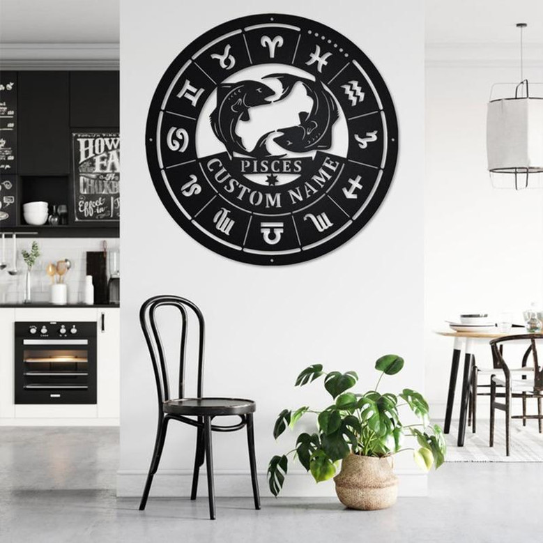 Custom Pisces Zodiac Metal Wall Art, Personalized Pisces Zodiac Name Sign Decoration For Room, Horoscope Home Decor, Custom Pisces Zodiac