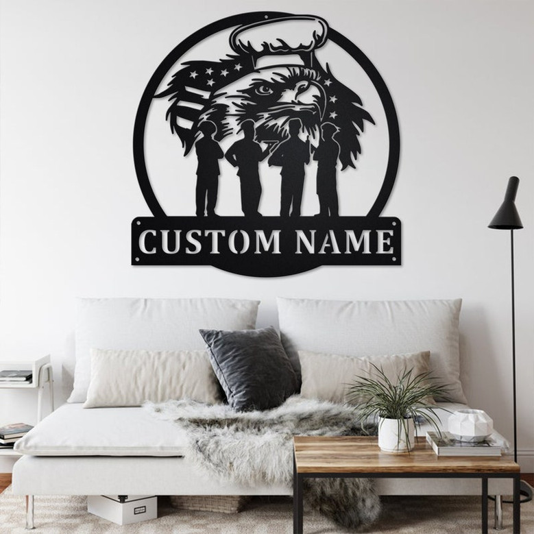 Custom US Eagle Chef Squad Metal Wall Art, Personalized Chef Squad Name Sign Decoration For Room, Chef Squad Metal Home Decor, Chef Squad