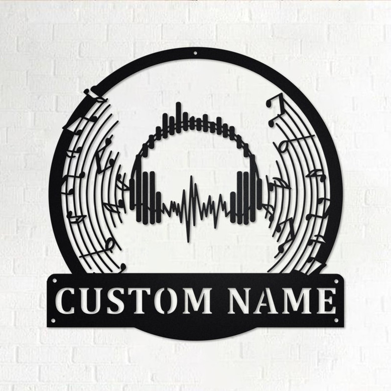 Custom Music Headphone Metal Wall Art, Personalized Music Headphone Name Sign Decoration For Room, Music Headphone Metal Home Decor