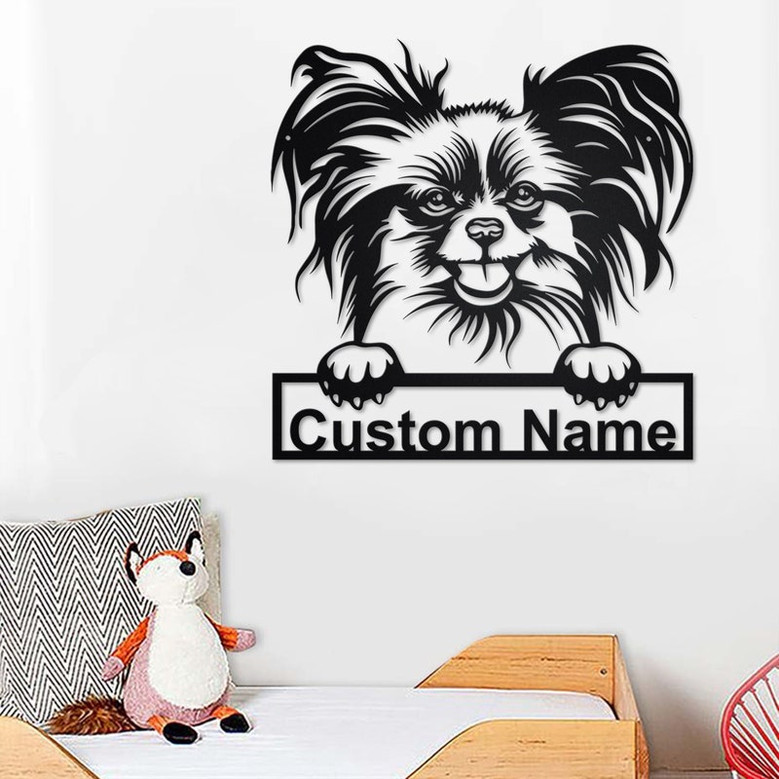 Custom Papillon Dog Metal Wall Art, Personalized Papillon Name Sign Decoration For Room, Papillon Metal Home Decor, Custom Dog, Papillon Dog