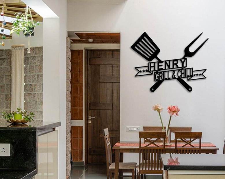 Personalized Grill Backyard Sign, BBQ Lovers CustomMetal Sign, Unique Bar Sign, Christmas Gift