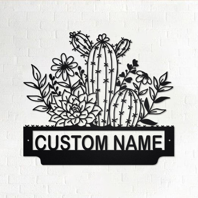 Custom Cactus Flower Metal Wall Art, Personalized Cactus Name Sign Decoration For Room, Cactus Metal Home Decor, Custom Cactus Flower,Cactus