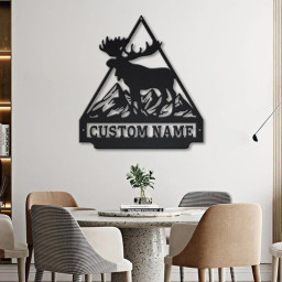Personalized Moose Triangle Metal Sign Art | Custom Moose Triangle Metal Wall Art | Housewarming Outdoor Metal Sign