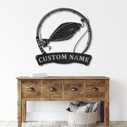 Personalized Halibut Fishing Fish Pole Metal Sign Art | Custom Halibut Fishing Metal Sign | Halibut Fishing Gift