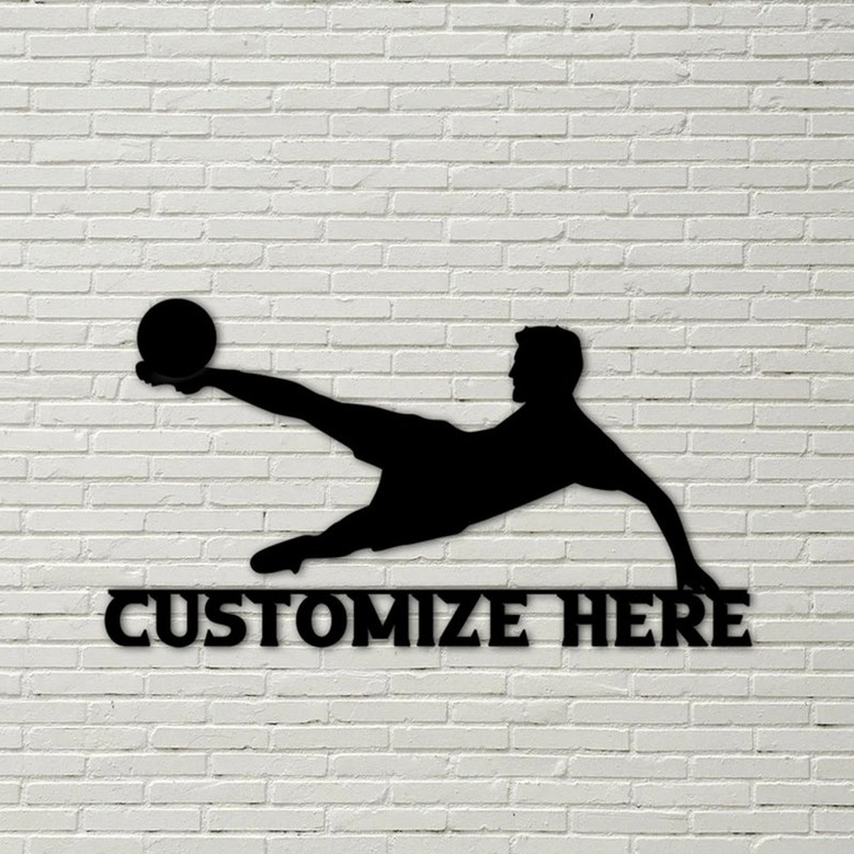 Metal Soccer Player Sign, Customizable Soccer Sign, Great Gift, Soccer Wall Decor, Flying Kick Soccer Player