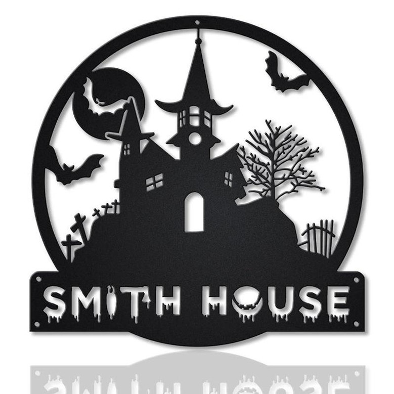 Personalized Halloween Castle House Metal Sign, Custom Halloween Family Metal Sign, Custom Halloween Home Decor
