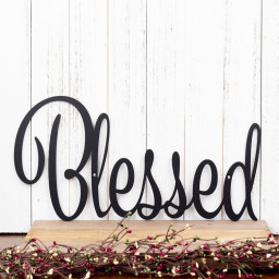 Blessed Sign Metal Wall Art Family Sign Wall Decor Farmhouse Sign Thankful Sign Gratitude Laser Cut Metal Matte Black Shown