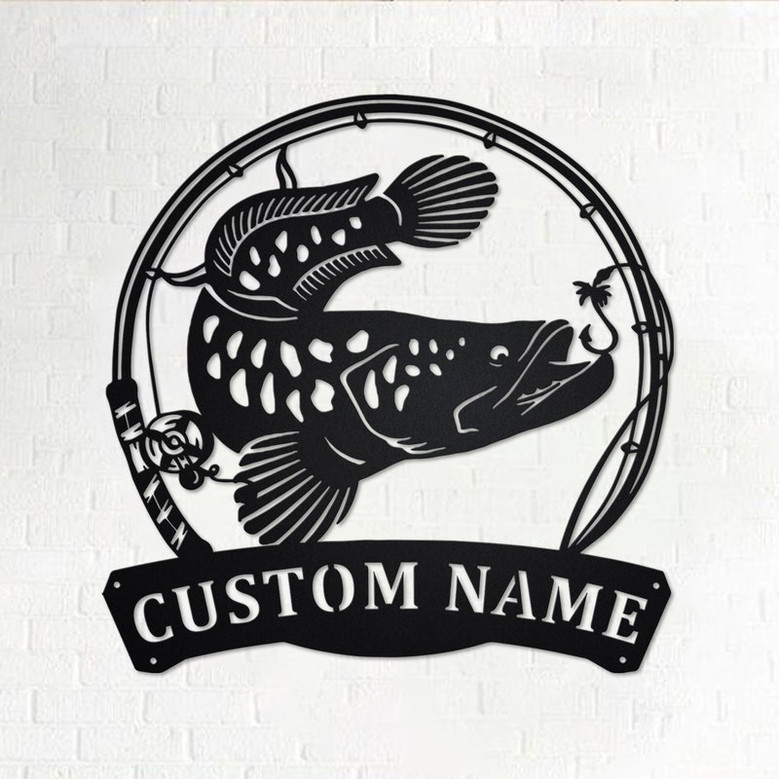 Custom Snakehead Fish Metal Wall Art, Personalized Snakehead Fish Name Sign Decoration For Room, Fishing Metal Home Decor, Custom Snakehead