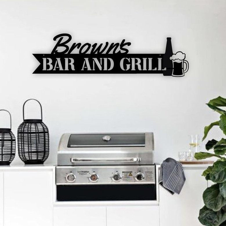 Custom Bar Sign | Home Bar Sign | Man Cave Sign | Bar and Grill Sign | Backyard BBQ | Metal Sign | Anniversary Gift | Gifts for Dad