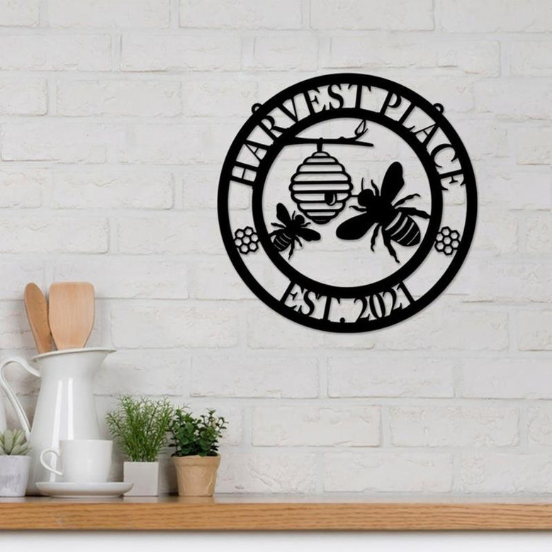 Bee Farm Cut Metal Sign Bee Keepers Metal Wall Art Personalized Metal Bee Sign Bee Monogram Wall Hanging Honey Bee Metal Art
