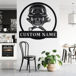 Custom Biker Skull Metal Wall Art, Personalized Biker Name Sign Decoration For Room, Biker Skull Metal Home Decor, Custom Biker, Biker Skull