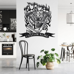 Custom Motorcycle Engine Metal Wall Art, Personalized Biker Name Sign Decoration For Room, Motor Mechanic Metal Home Decor, Custom Mechanic