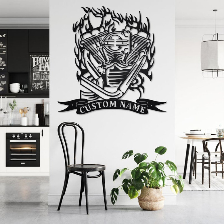 Custom Motorcycle Engine Metal Wall Art, Personalized Biker Name Sign Decoration For Room, Motor Mechanic Metal Home Decor, Custom Mechanic