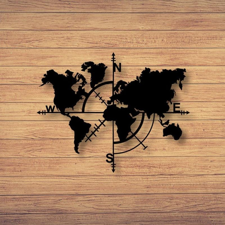 Metal World Map Compass Sign Metal Sign Farmhouse Decor Outdoor Sign Outdoor Decor Metal Sign Wall Art Home Decor Metal Sign