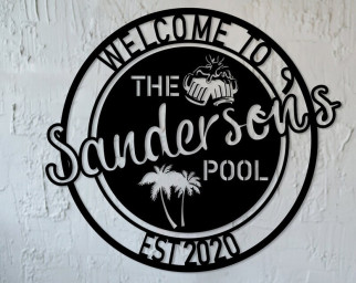 Personalized Metal Poolside Sign, Custom Tropical Pool Sign, Patio Decor, Pool Bar Sign