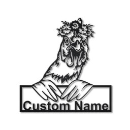 Personalized Floral Chicken Metal Sign Art | Custom Floral Chicken Metal Sign