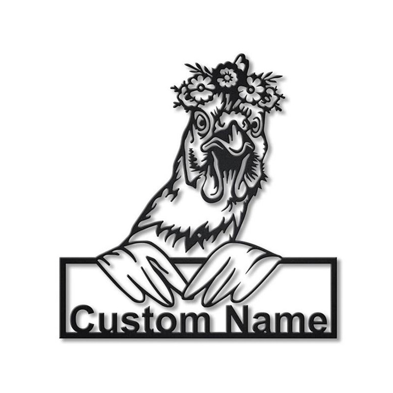 Personalized Floral Chicken Metal Sign Art | Custom Floral Chicken Metal Sign