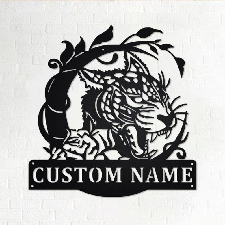 Custom Leopard Animals Metal Wall Art, Personalized Leopard Name Sign Decoration For Room, Leopard Metal Home Decor, Custom Leopard