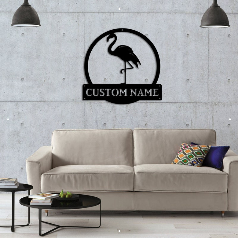 Personalized Flamingo Animal Monogram Metal Sign Art, Custom Flamingo Metal Sign, Flamingo Animal Lover Sign Decoration For Living Room