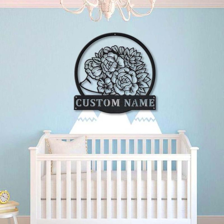 Personalized Floral Hedgehog Monogram Metal Sign Art , Custom Floral Hedgehog Metal Sign, Hedgehog Lover Sign Decoration For Living Room