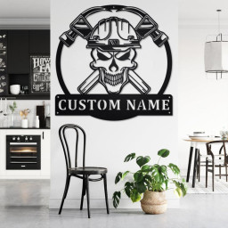 Custom Skull Hammer Toolbox Metal Wall Art, Personalized Handyman Name Sign Decoration For Room, Hammer Toolbox Metal Home Decor, Handyman