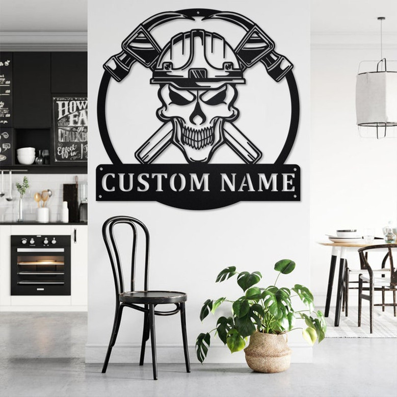 Custom Skull Hammer Toolbox Metal Wall Art, Personalized Handyman Name Sign Decoration For Room, Hammer Toolbox Metal Home Decor, Handyman