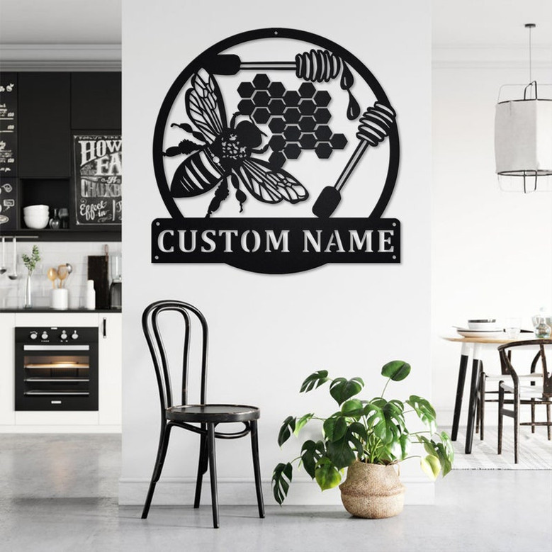 Custom Bee Honeycombs Metal Wall Art, Personalized Bee Honeycombs Name Sign Decoration For Room, Bee Honeycombs Home Decor, Custom Honey Bee