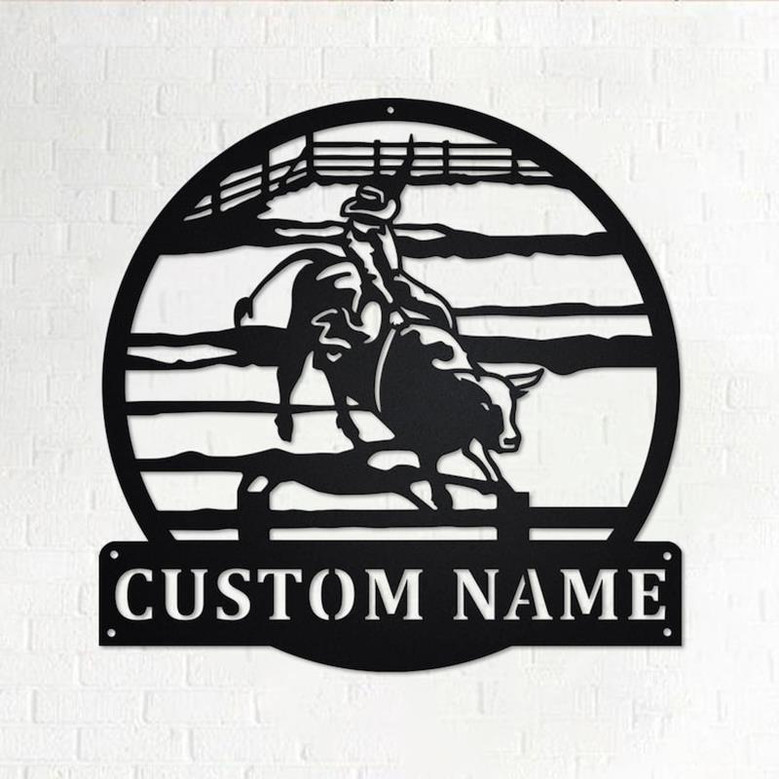 Custom Bull Rider Metal Wall Art, Personalized Bull Rider Name Sign Decoration For Room