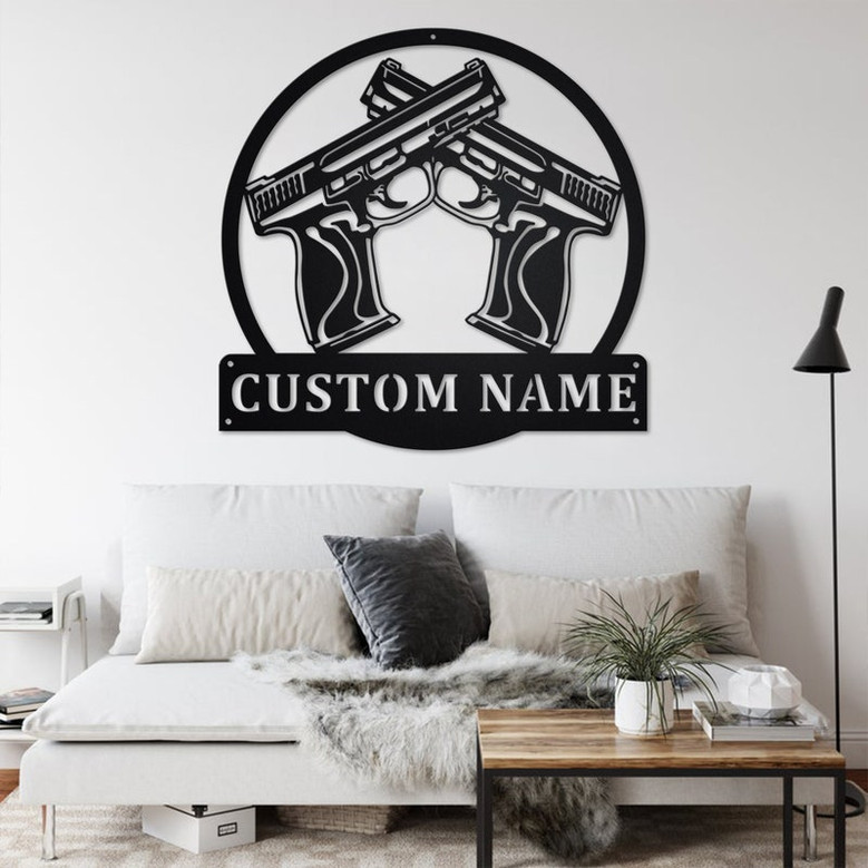 Custom 45 Caliver Handgun Metal Wall Art, Personalized Handgun Name Sign Decoration For Room, Handgun Home Decor, Custom 45 Caliver Handgun