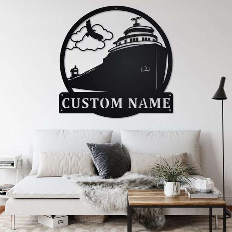 Custom Lake Freighter Ship Metal Wall Art, Personalized Freighter Ship Name Sign Decoration For Room, Lake Freighter Ship Metal Home Decor
