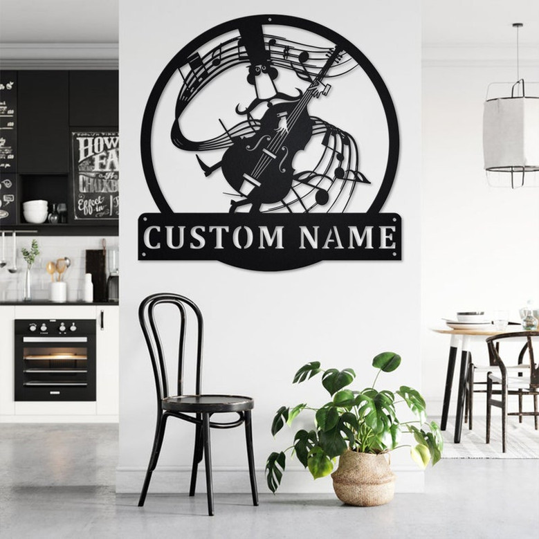 Custom Double Bass Metal Wall Art, Personalized Double Bass Teacher Name Sign Decoration For Room, Double Bass Home Decor,Custom Double Bass