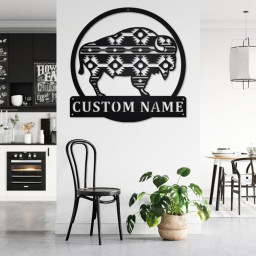 Custom Aztec Buffalo Metal Wall Art, Personalized Aztec Buffalo Name Sign Decoration For Room, Aztec Buffalo Home Decor,Custom Aztec Buffalo