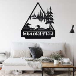 Custom Loon Scene Triangle Metal Wall Art, Personalized Loon Duck Name Sign Decoration For Room, Loon Duck Home Decor, Custom Loon Duck
