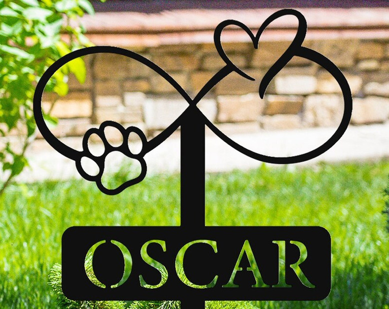 Custom Metal Dog Stake, Memorial Dog Stake, Infinity Dog Stake with Heart, Personalized Dog Memorial Yard Decor