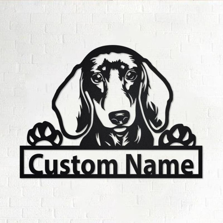 Personalized Dachshund Cut Metal Sign, Dog Lover Custom Name Metal Wall Art, Laser Cut Metal Signs Dachshund