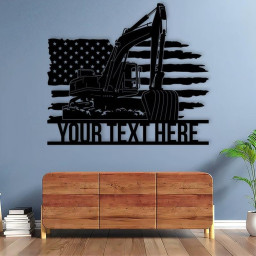 Personalized US Flag Excavator Metal Wall Art, Excavator Name Sign, Excavator Sign, Proud Job Gift Idea