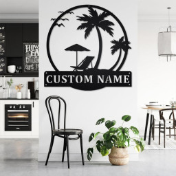 Custom Sunset Beach Metal Wall Art, Personalized Sunset Beach Name Sign Decoration For Room, Sunset Beach Home Decor, Custom Sunset Beach