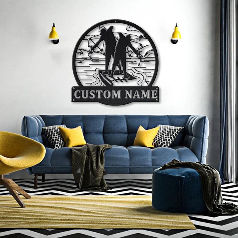 Personalized Bowfishing Father And Son Monogram Metal Sign Art ,Custom Bowfishing Metal Sign, Hunting Lover Sign Decoration For Living Room