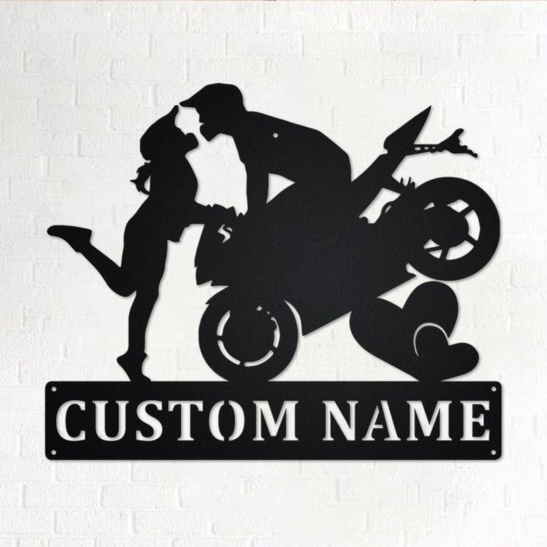 Custom Couple Motorcycle Metal Wall Art, Personalized Motorcycle Name Sign Decoration For Room, Motorcycle Home Decor, Custom Motorcycle