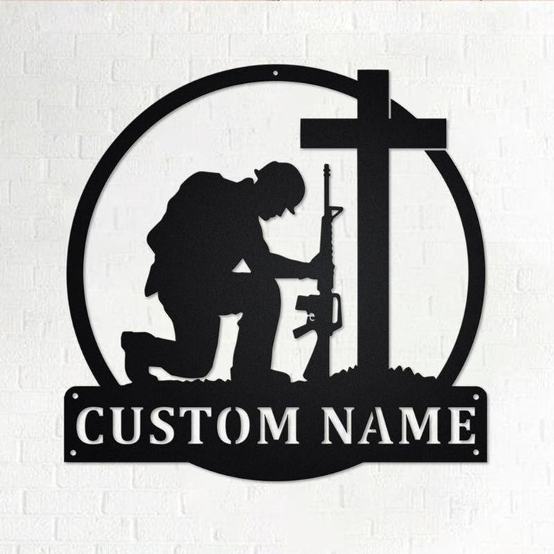Custom Soldier Kneeling Praying Metal Wall Art, Personalized Soldier Name Sign Decoration For Room, Soldier Metal Home Decor, Custom Soldier