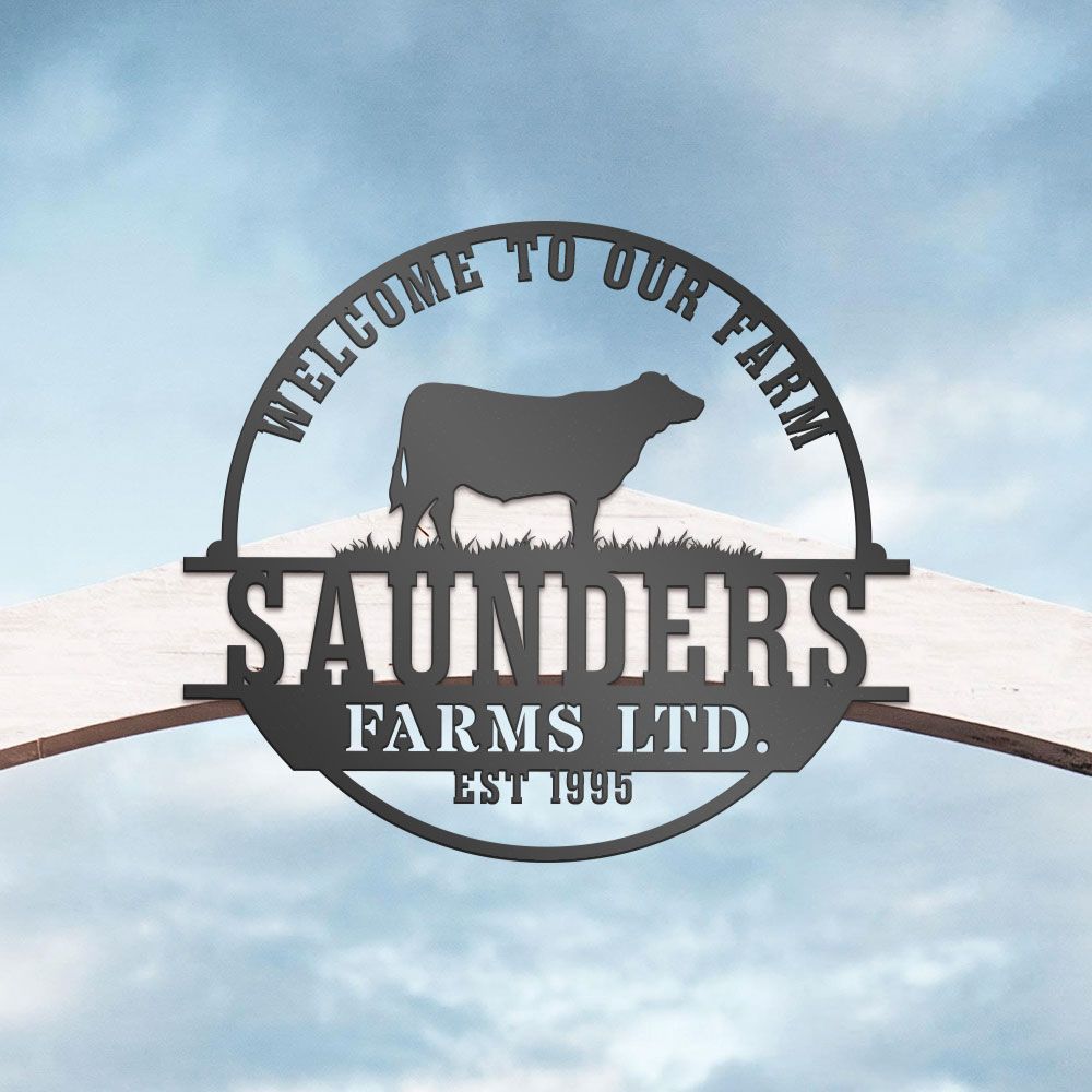 Cattle Farm Sign With Custom Text, Established Date, Personalized Metal Cow Sign