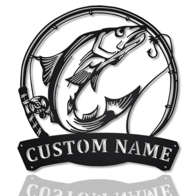 Personalized Norwegian Salmon Fishing Fish Pole Metal Sign Art | Custom Salmon Fishing Monogram Metal Sign | Fishing Gifts | Hobbie Gift